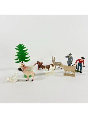 Vintage Plastic Farm & Western Figurine Animals Cowboy Native American & Tree